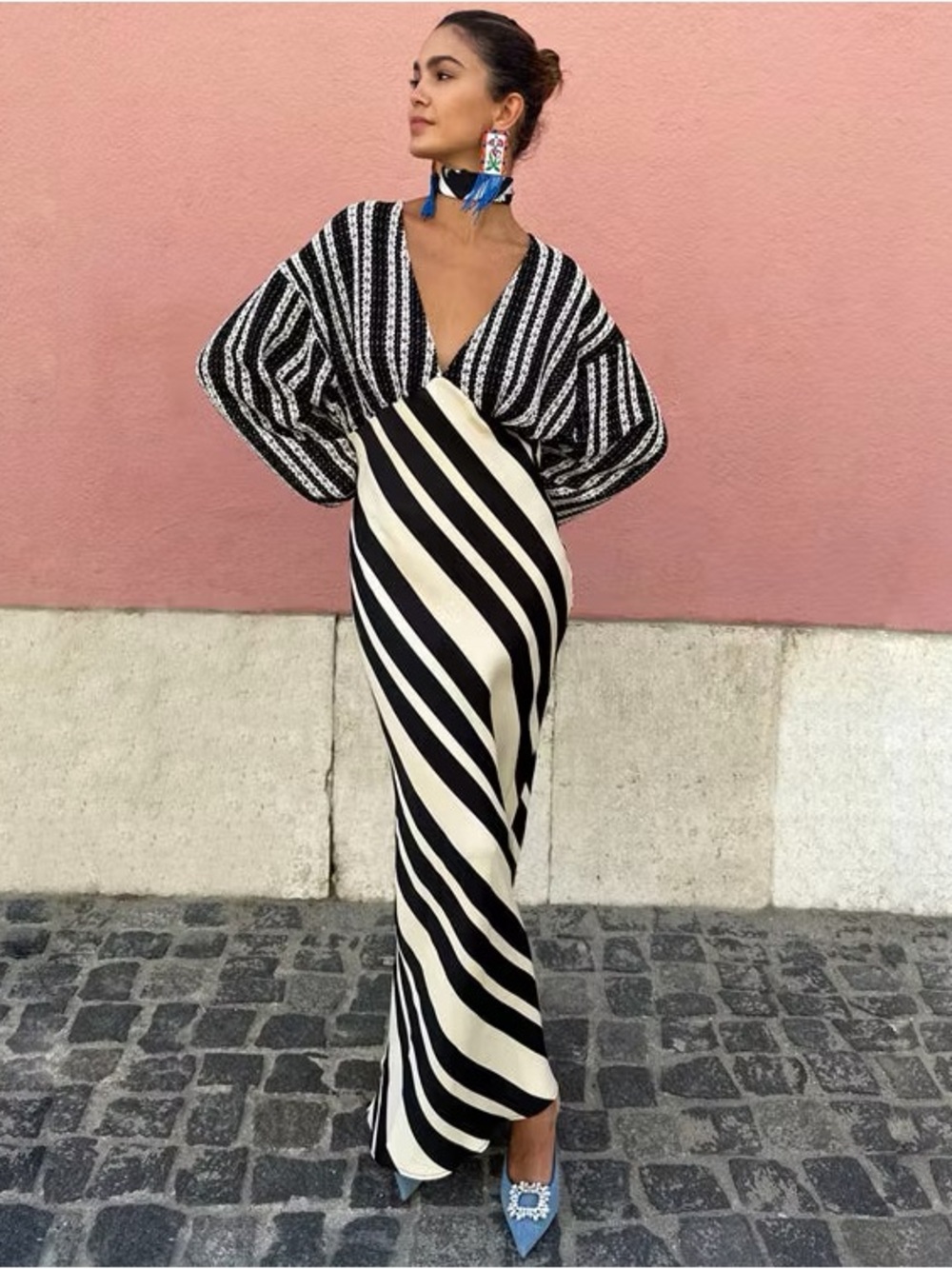 Never Fully Dressed Black & Cream Striped V-Neck Maxi Dress